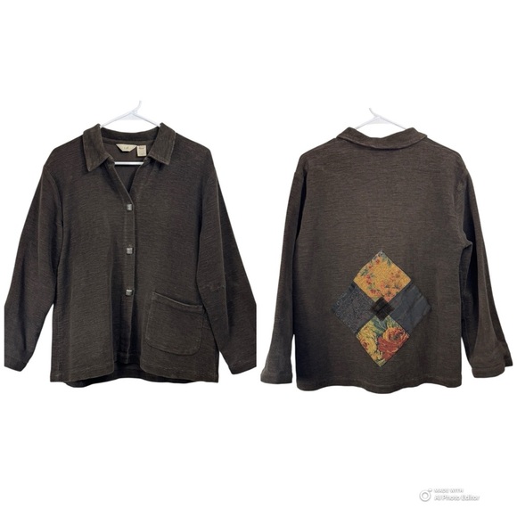 Vintage J Jill Size Small Patchwork Square Metal Button Brown Jacket Artsy - Picture 1 of 8